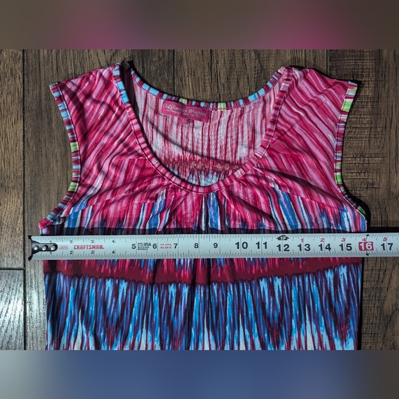 California Woman Bright Pink & Blue Striped Maxi Rayon Dress Size M Colorful - Picture 7 of 16